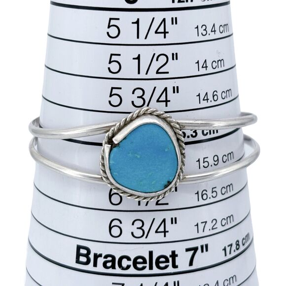Vintage Sterling Silver 925 Rope Frame Turquoise Cuff Bracelet 6" - Picture 6 of 8